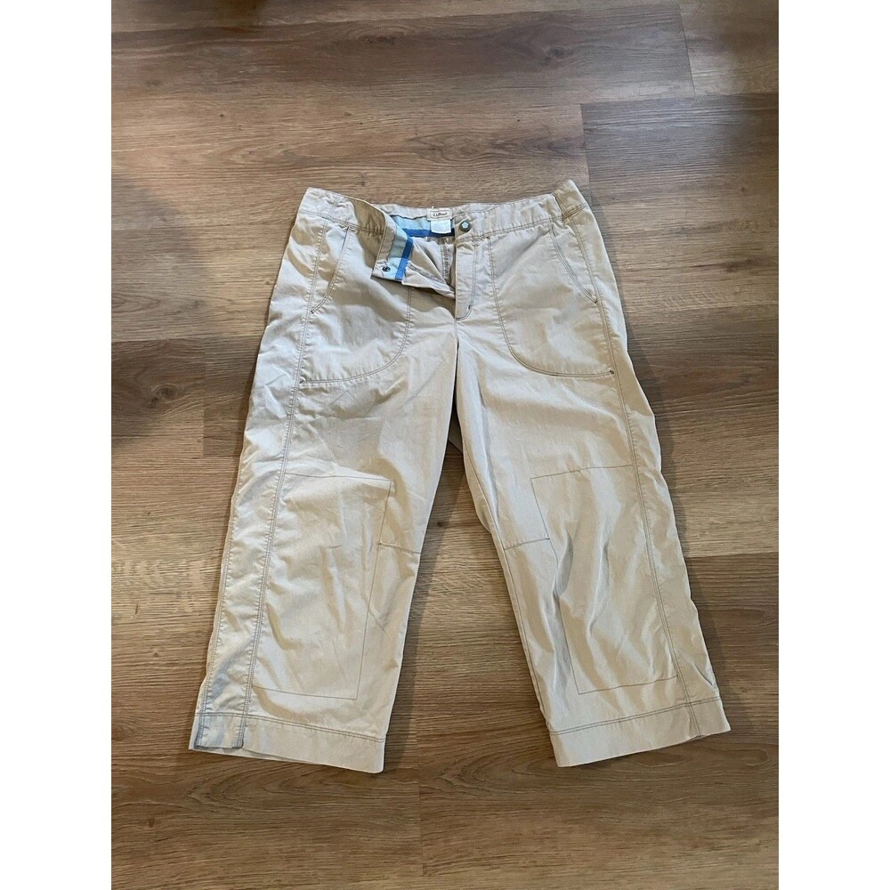 L.L.Bean Women’s Beige Twill Capri Pants Classic Fit Stretch Pockets Size 12